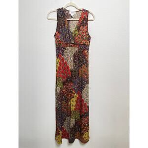 Raindrops by Papillon Sleeveless Paisley Boho Maxi Dress Medium Colorful Stretch